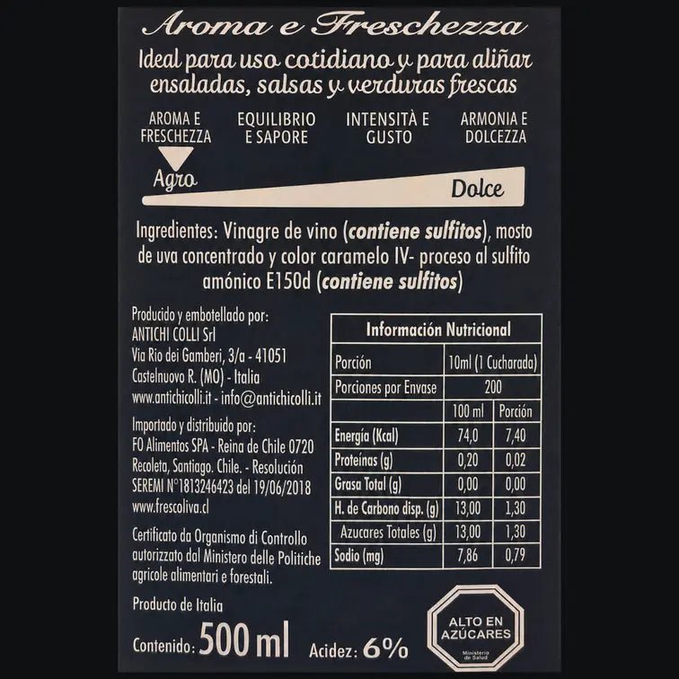 Aceto balsamico antichi colli informacion nutricional