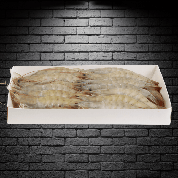 Camarones crudos enteros en caja blanca