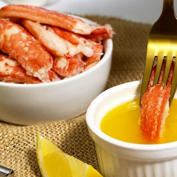Patas de centollon magallanico cocidas en un plato con aderezo y limon