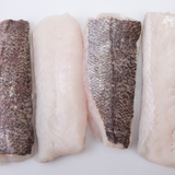 Filetes de merluza austral sobre fondo blanco