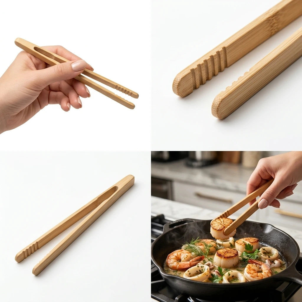 Pinza de cocina de bambu