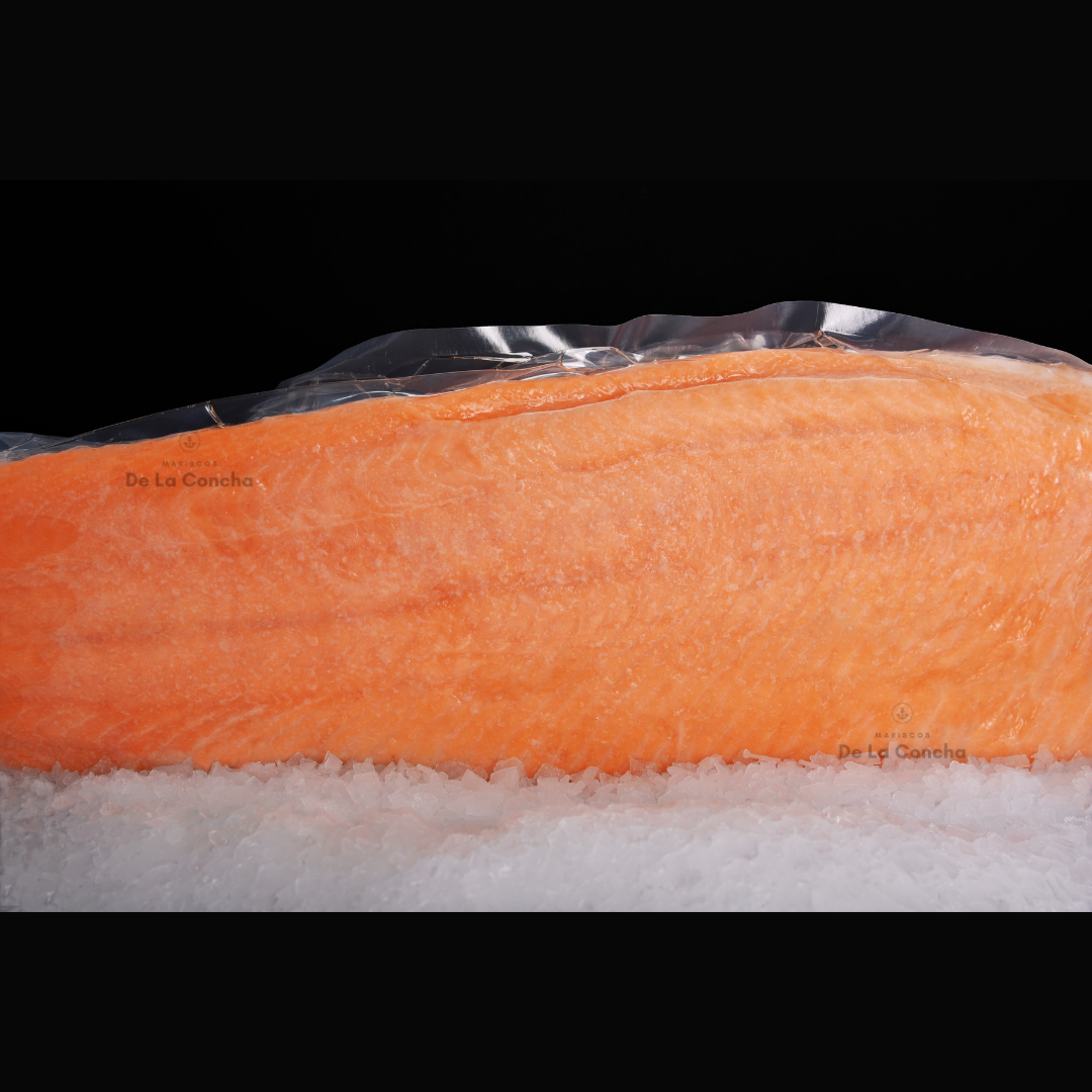 Filete de salmon con piel sobre cama de hielo