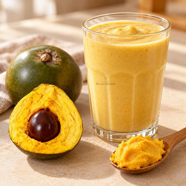 Pulpa de lúcuma congelada preparada en batido de lúcuma